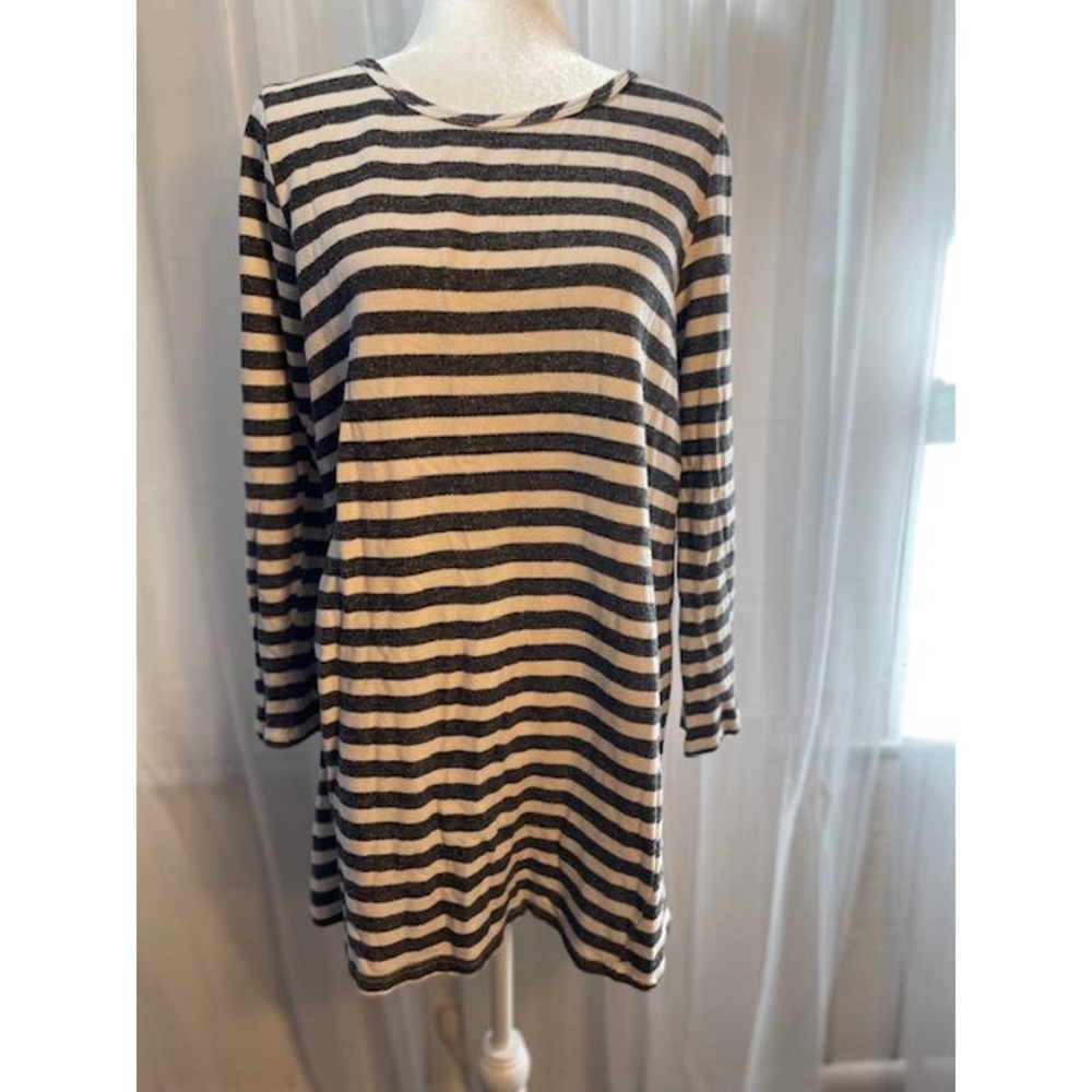 Everly Size Large Sweatshirt‎ Dress Black / White Stripes